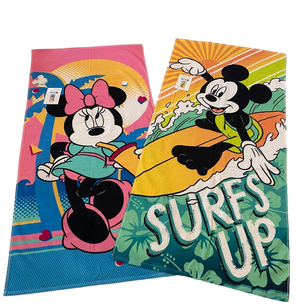 THE BIG ONE Kids Mickey Mouse and Minnie Mouse Beach Towels Set of 2
